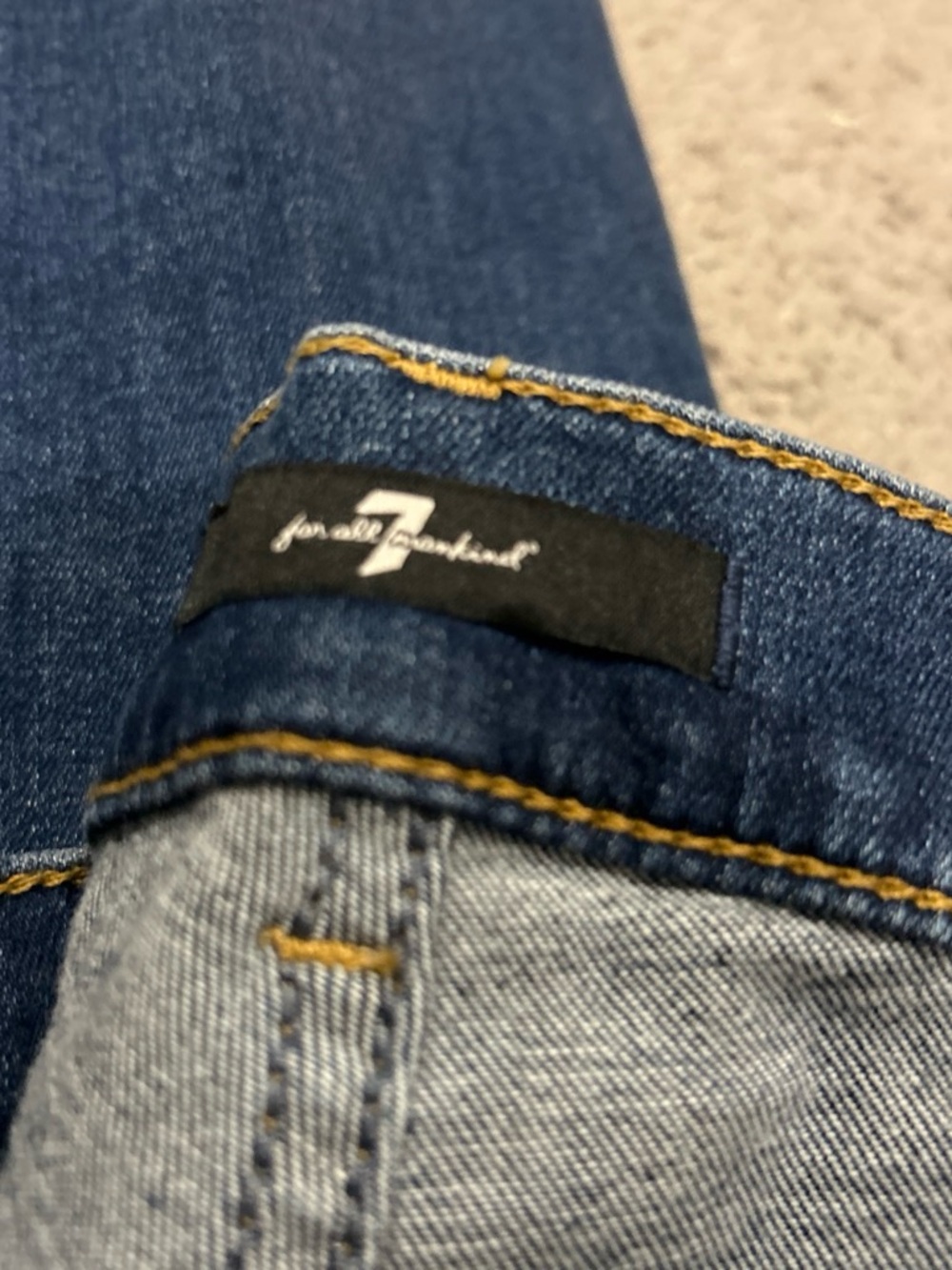 7 For All Mankind Slim Dark Blue Men’s Jeans with Gold Stitching